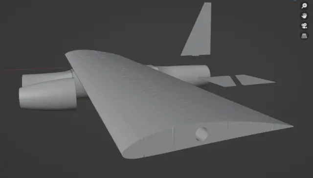 Blender screenshot of the modelled wing with its airfoil section