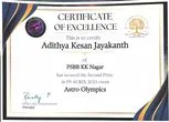 Certificate of excellence, second prize, Astro Olympics